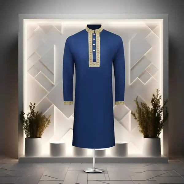 Premium Embroidered Panjabi – Navy A1