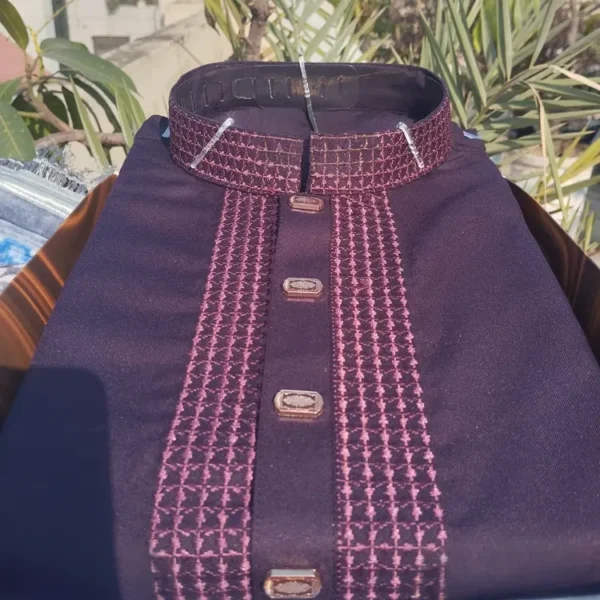 Premium Embroidered Panjabi – Dark Purple - Image 2