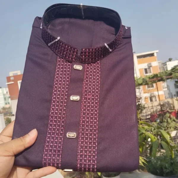 Premium Embroidered Panjabi – Dark Purple