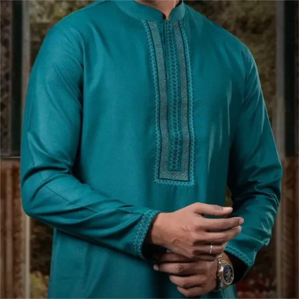 Premium Embroidered Panjabi – Bottol Green - Image 3