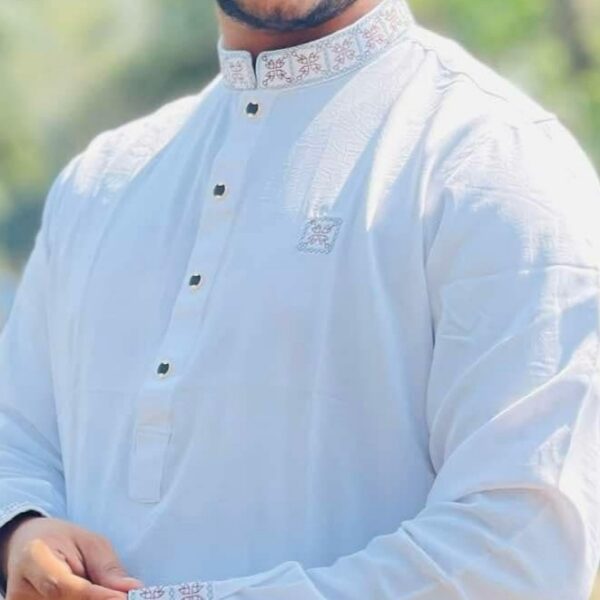 Premium Embroidered Panjabi – White - Image 2