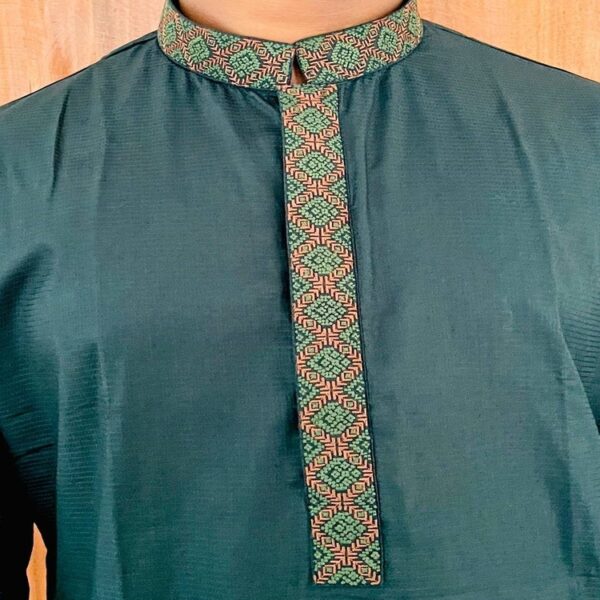 Premium Embroidered Panjabi – Deep Green - Image 2
