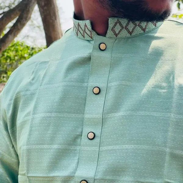 Premium Embroidered Panjabi – Mint Green - Image 2