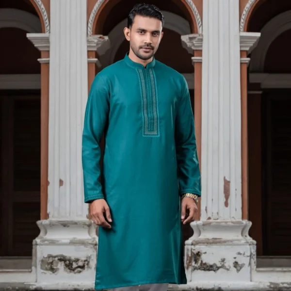 Premium Embroidered Panjabi – Bottol Green