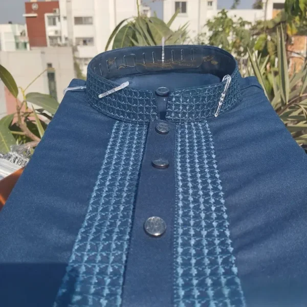 Premium Embroidered Panjabi – Ice Blue - Image 2