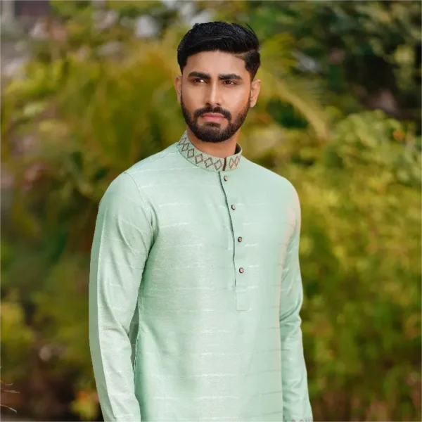 Premium Embroidered Panjabi – Mint Green