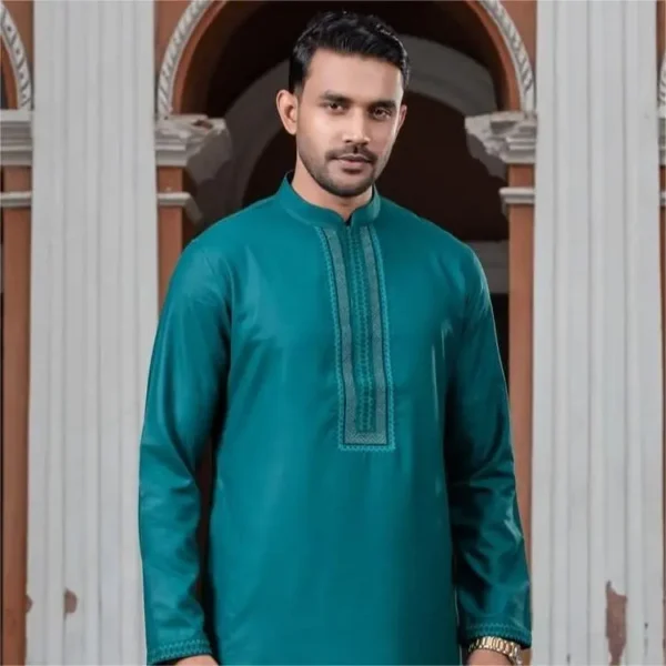 Premium Embroidered Panjabi – Bottol Green - Image 2