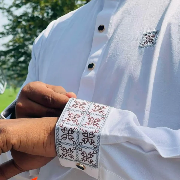 Premium Embroidered Panjabi – White - Image 3