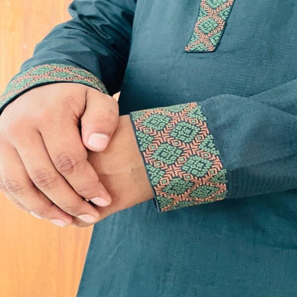 Premium Embroidered Panjabi – Deep Green - Image 3