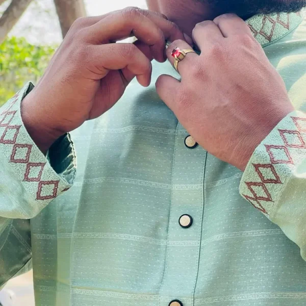 Premium Embroidered Panjabi – Mint Green - Image 3